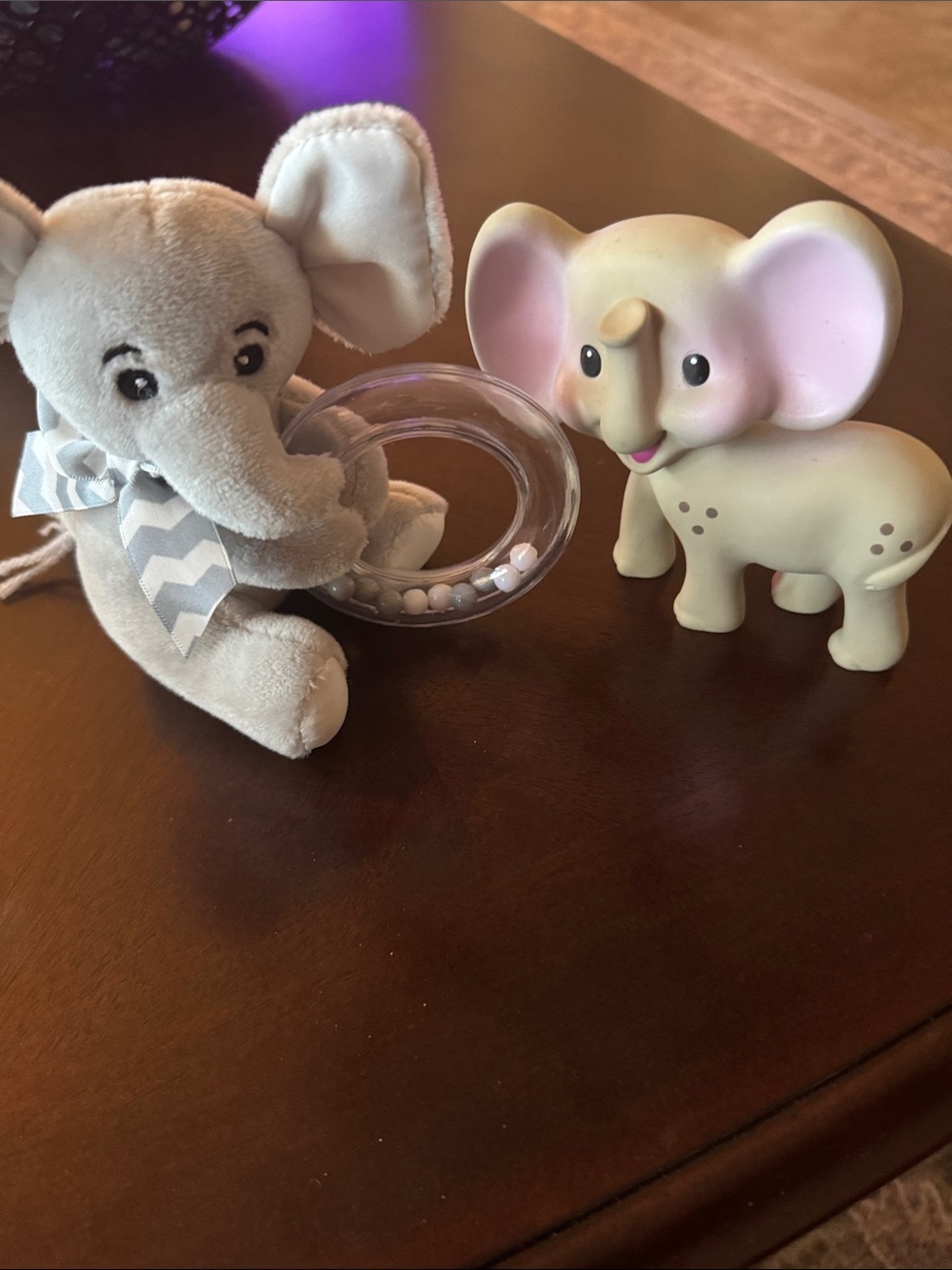 Gray Plush Elephant Rattle & Pink Accent Rubber Elephant Toy Set